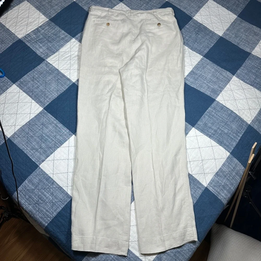 Jos A Bank Men *33x31 Linen Trousers Beige Oatmeal Flat Front Straight Leg Pants